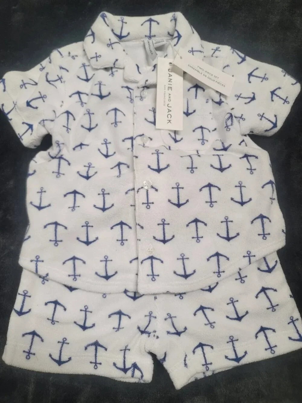 Janie and Jack The Terry atching set anchors 0-3 month baby NWT navy and white